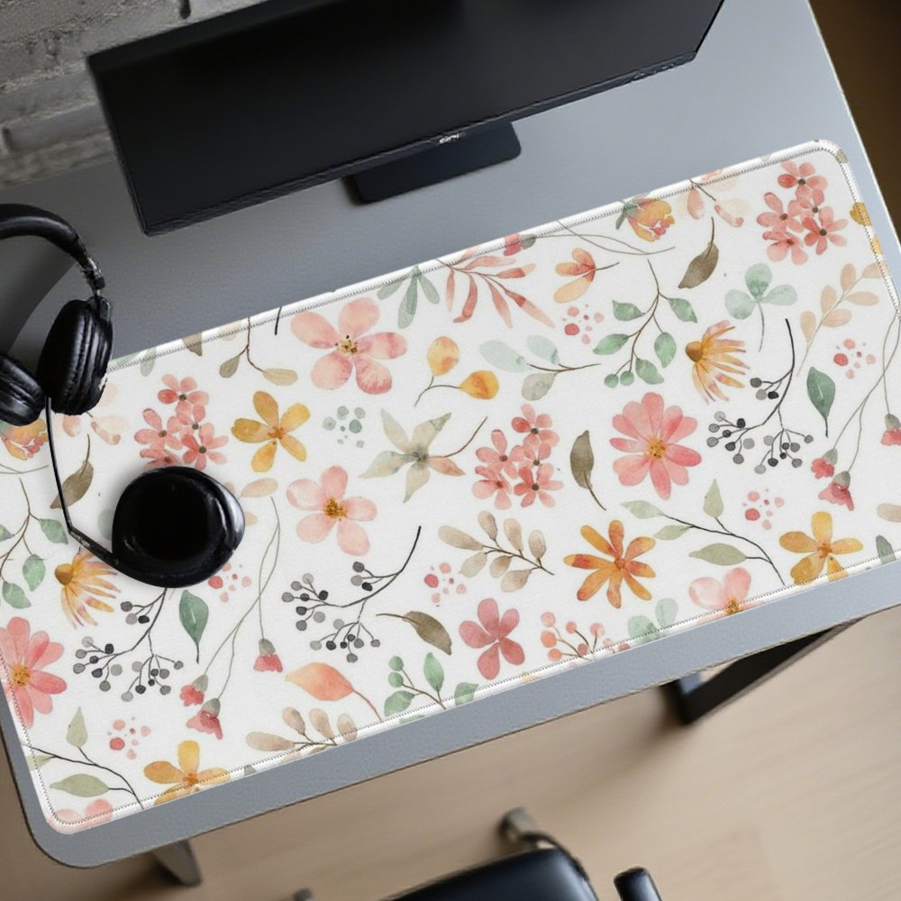Yellow Desk Setup - Tappetino per Mouse Floreale Rosa e