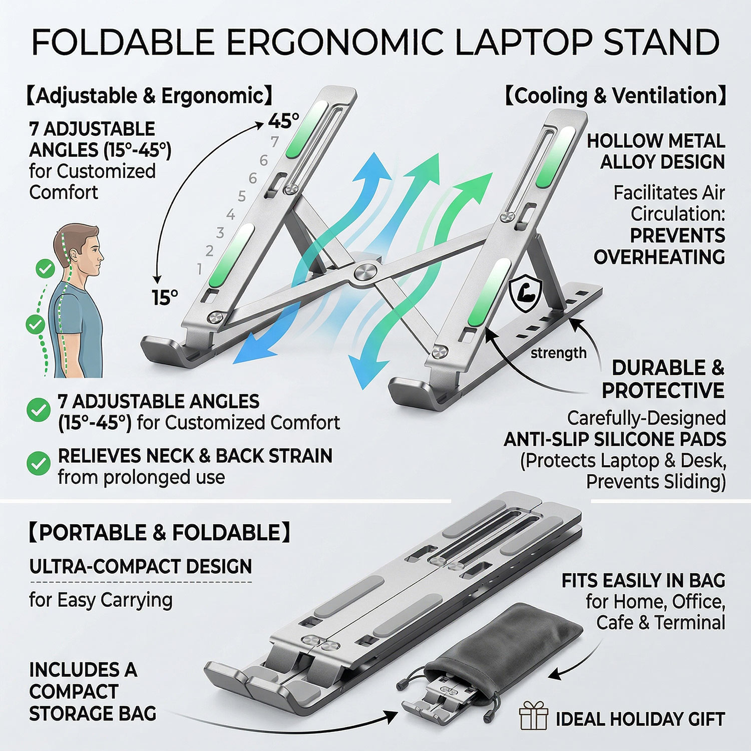 Desk Setup Macbook - Supporto per Laptop Pieghevole in Metallo,